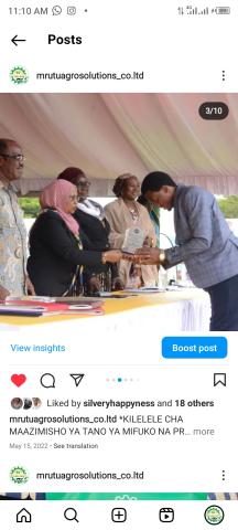 Mrutu Agro-Solutions Company Limited was awarded a Price and Certificate by Hon. Ashatu Kijaji, Minister for Investments, Business and Trade during National exhibitions conducted in Morogoro which was prepared by NEEC 